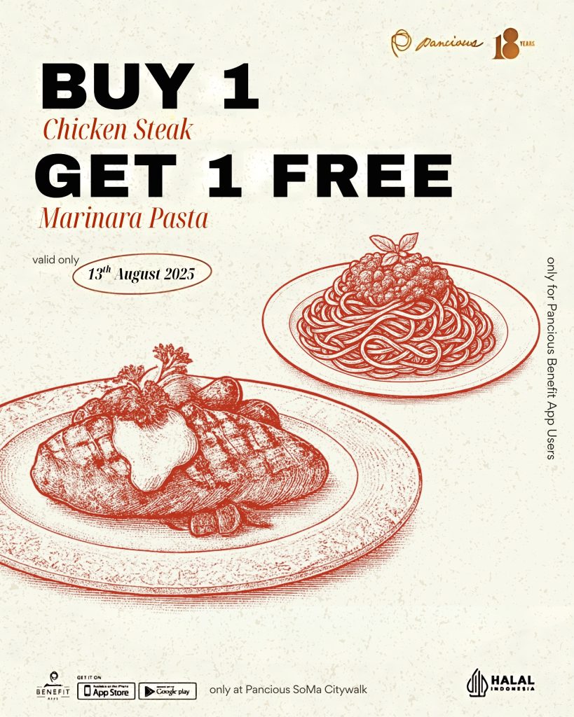 Promo Pancious SoMa Palembang, double kenikmatan, chicken steak gratis pasta